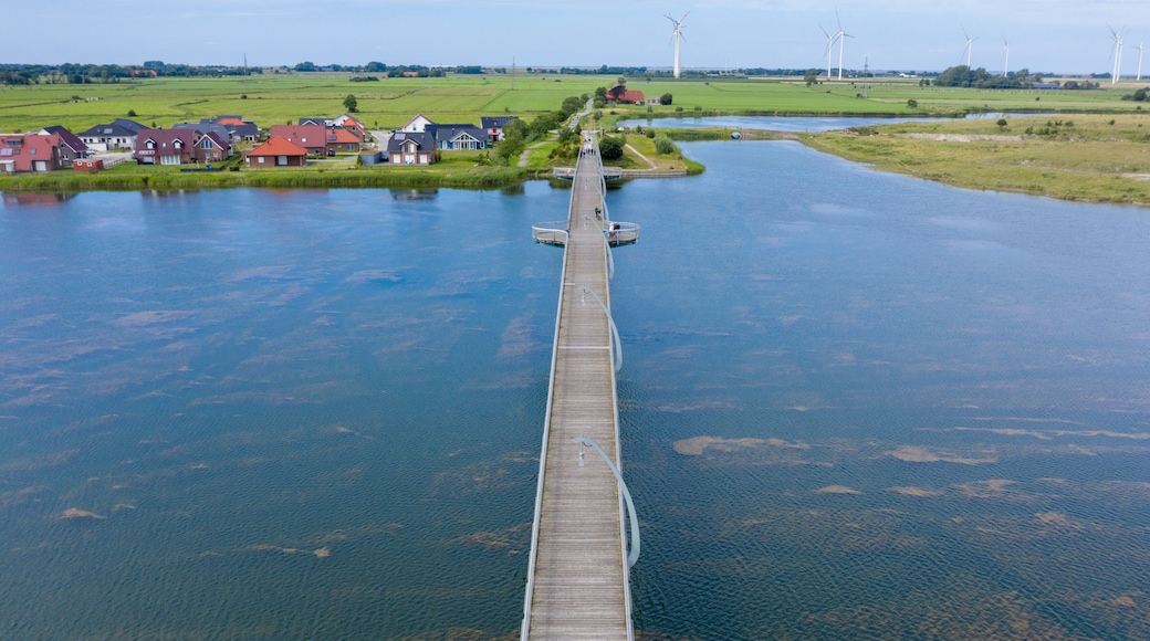 Aerial view with pedestrian bridge over the Wangermeer near Hohenkirchen