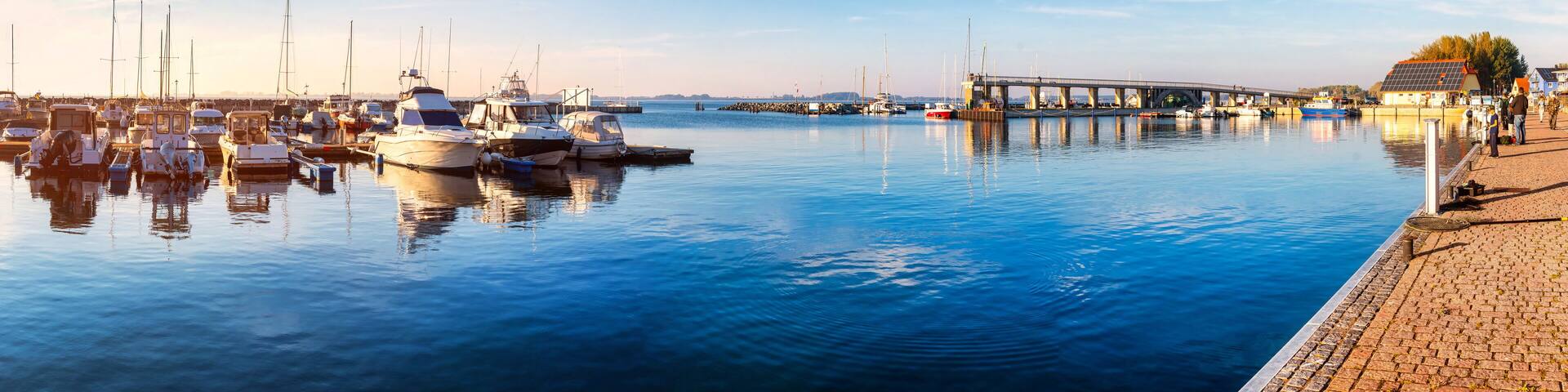 The marina 'Hafendorf Wiek' is located in the village of the same name on the Wieker Bodden in Germany on the island of Rügen.