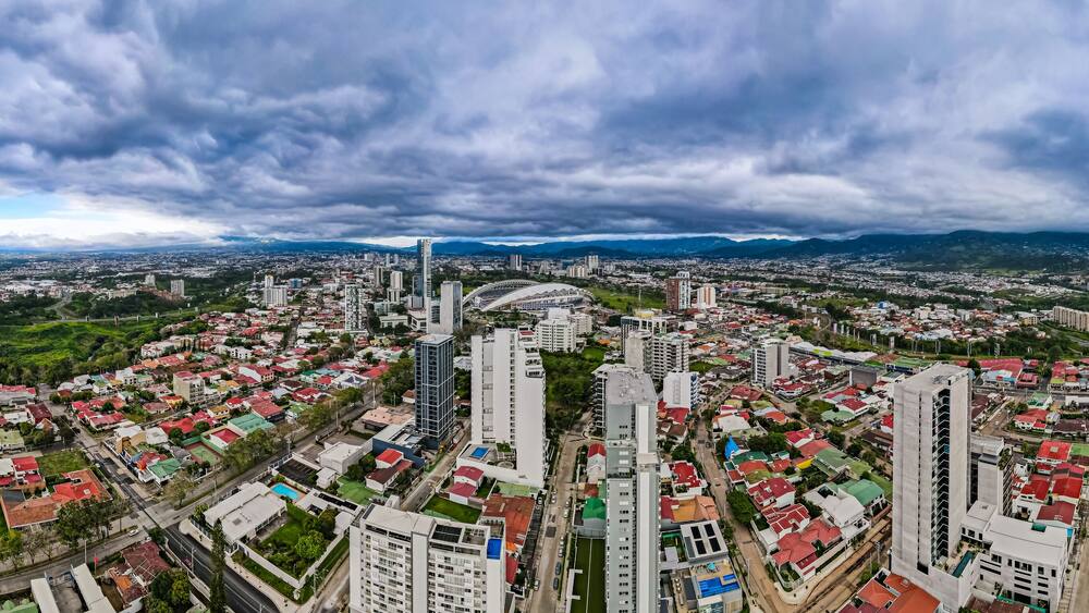 Beautiful aerial view of the City of San Jose Costa Rica, near the Sabana park and all its buildings
