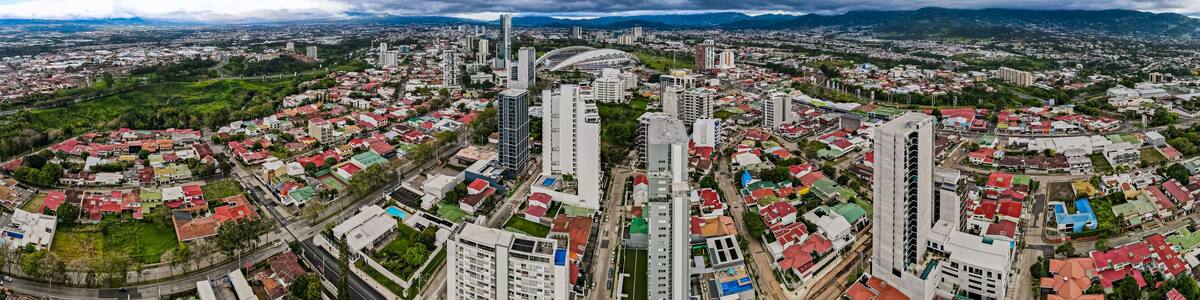 Beautiful aerial view of the City of San Jose Costa Rica, near the Sabana park and all its buildings