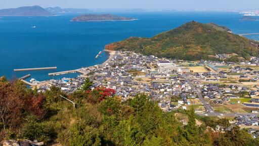 Landscape of takuma town and islands , view from Mt. bakuchi , mitoyo city, kagawa, shikoku, japan
