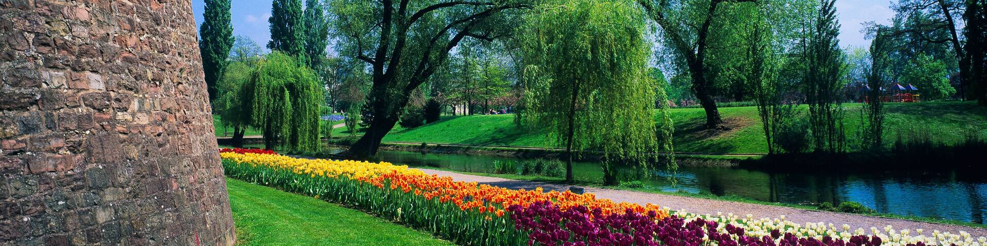 BHNBHB Tulip flowerbeds and Vauban ramparts, Parc de la Citadelle, citadel park, Strasbourg, Alsace, France