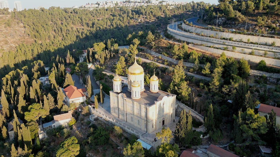 Gorny Russian Orthodox Monastery in Jerusalem. Israel. Ein Kerem. Drone.