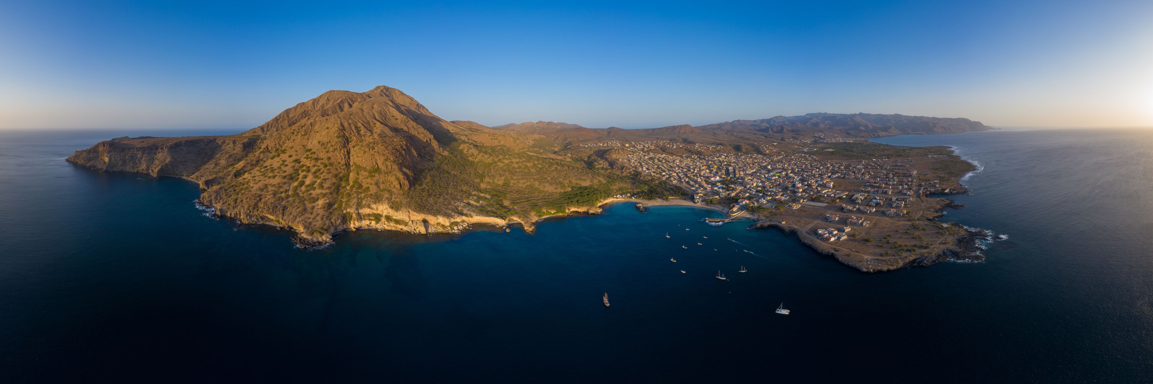 Panoramic aerial view of Tarrafal beach in Santiago island in Cape Verde - Cabo Verde