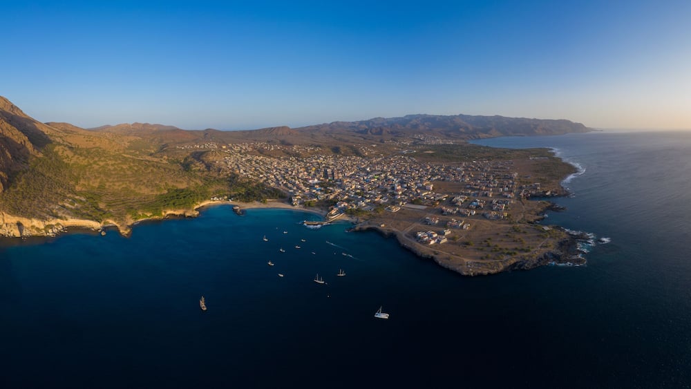 Panoramic aerial view of Tarrafal beach in Santiago island in Cape Verde - Cabo Verde