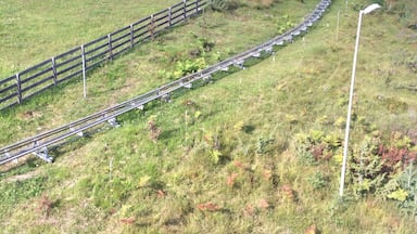 On the lift headed to the top to ride the alpine coaster. What a hoot! We rode several times.