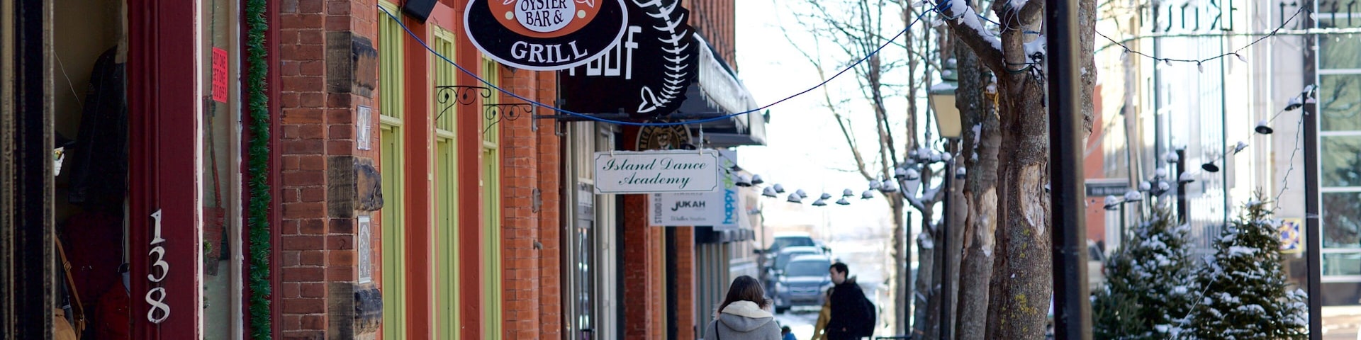 Charlottetown which includes signage and street scenes as well as a small group of people