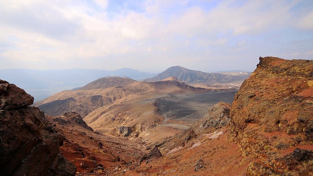 View on Mount Aso from the summit in autumn