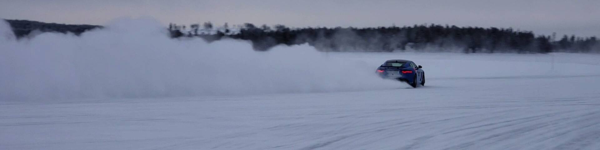 Drifting around on a frozen lake near the arctic circle in a jaguar F type. Don't forget your life jacket! #LifeAtExpedia
