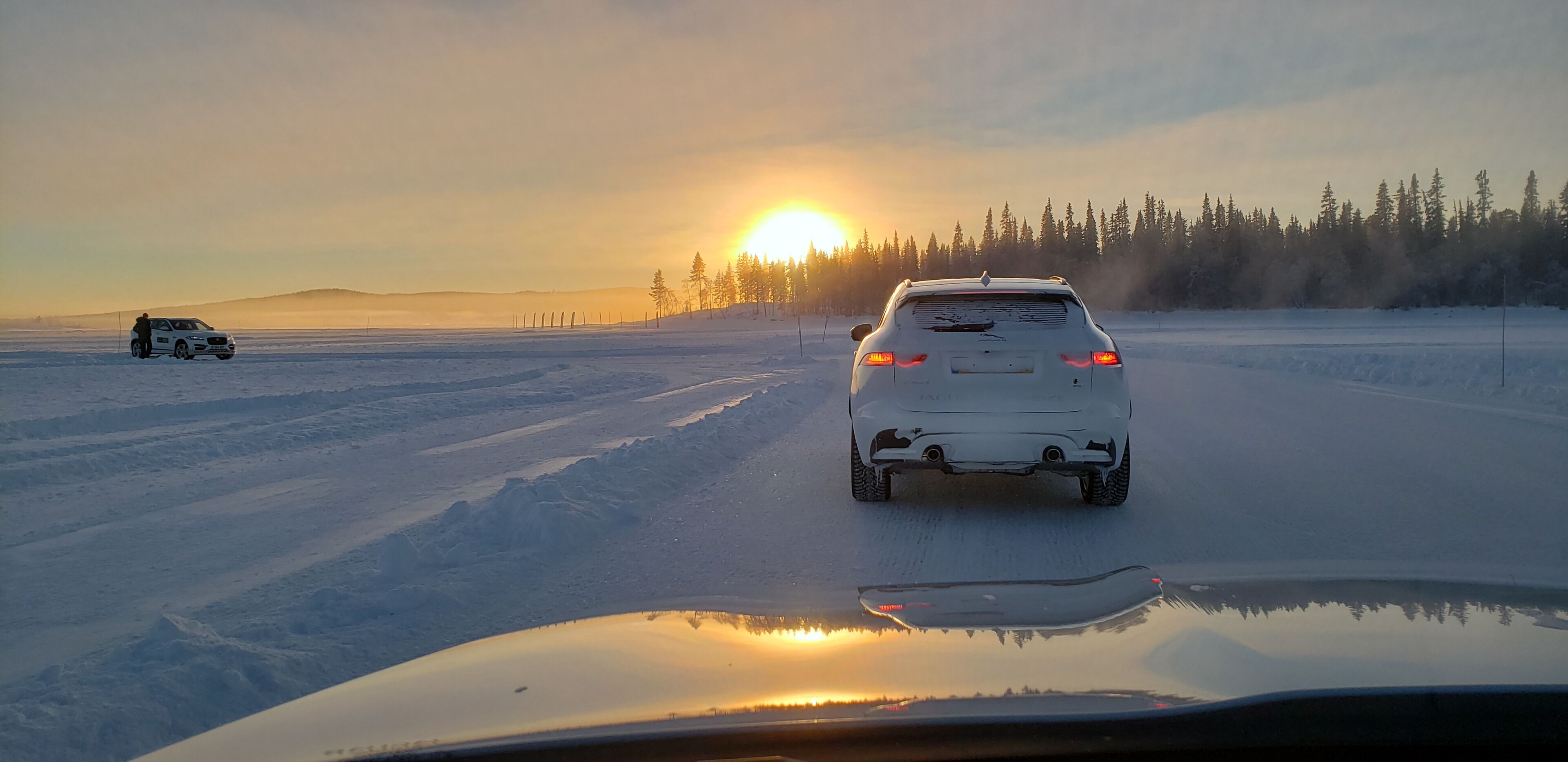 Driving on the lake in F paces at sunrise. No need to worry about hitting obstacles on this track. #LifeAtExpedia