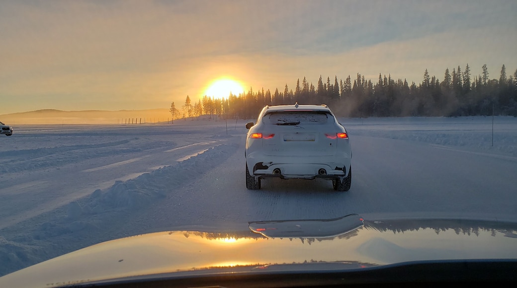 Driving on the lake in F paces at sunrise. No need to worry about hitting obstacles on this track. #LifeAtExpedia