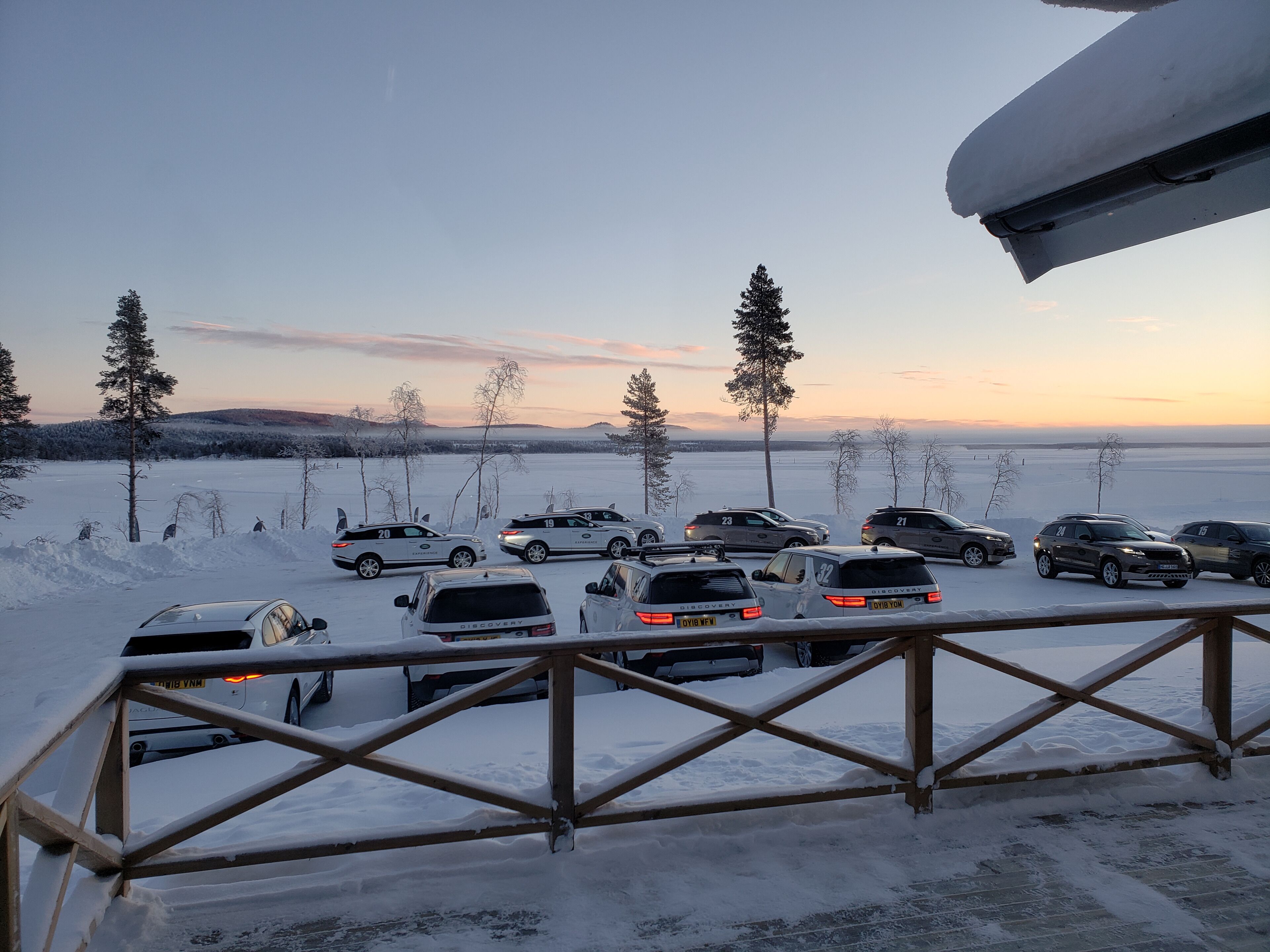 Sunrise in the arctic circle on the first day of the 3 day Jaguar / Land Rover winter driving academy. The morning session started in Range Rover Sports and Velars as well as the Jaguar F Pace. -40 degrees on the outside but heated massage seats on the inside. #LifeAtExpedia