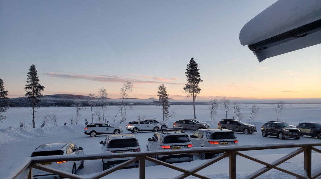 Sunrise in the arctic circle on the first day of the 3 day Jaguar / Land Rover winter driving academy. The morning session started in Range Rover Sports and Velars as well as the Jaguar F Pace. -40 degrees on the outside but heated massage seats on the inside. #LifeAtExpedia