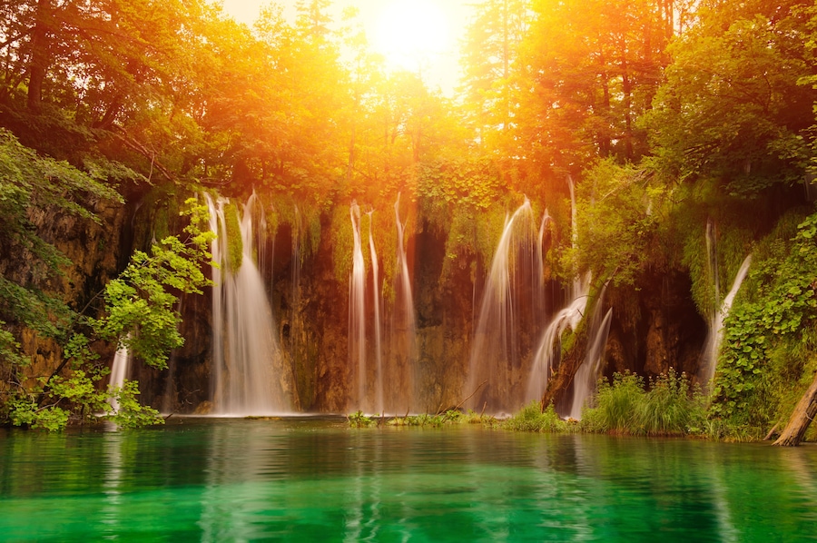 Waterfalls in national park. Plitvice, Croatia