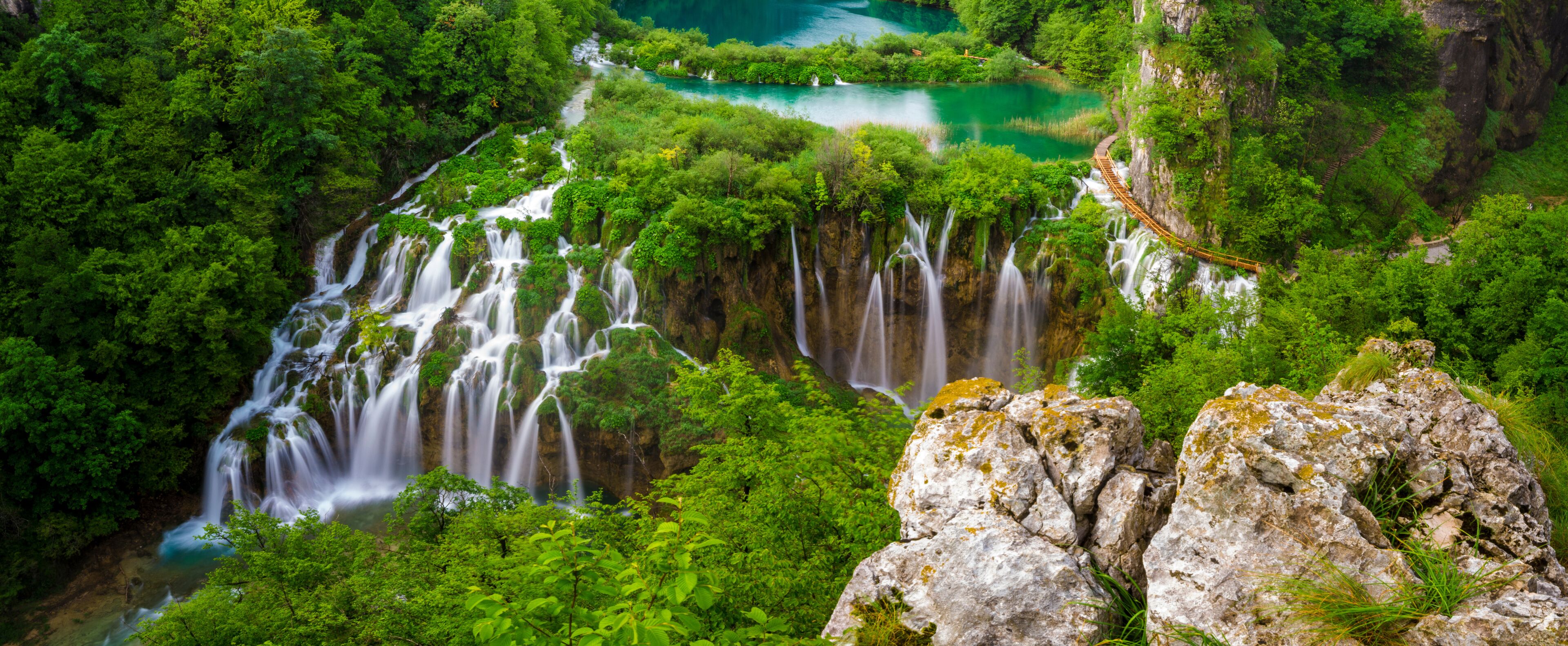Waterfalls in National Park Plitvice Lakes,sunrise over waterfal