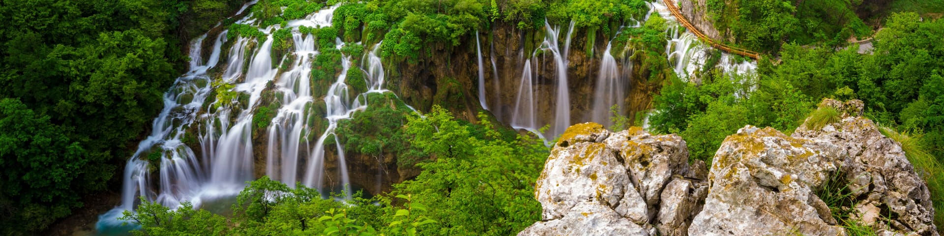 Waterfalls in National Park Plitvice Lakes,sunrise over waterfal