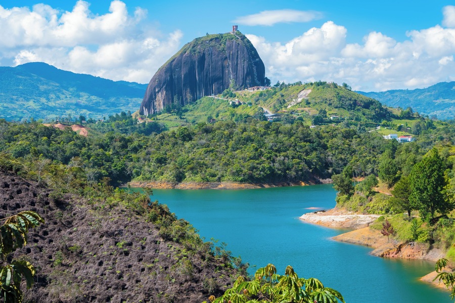 panoramic view of the stone and the lake of the Penol Colombia