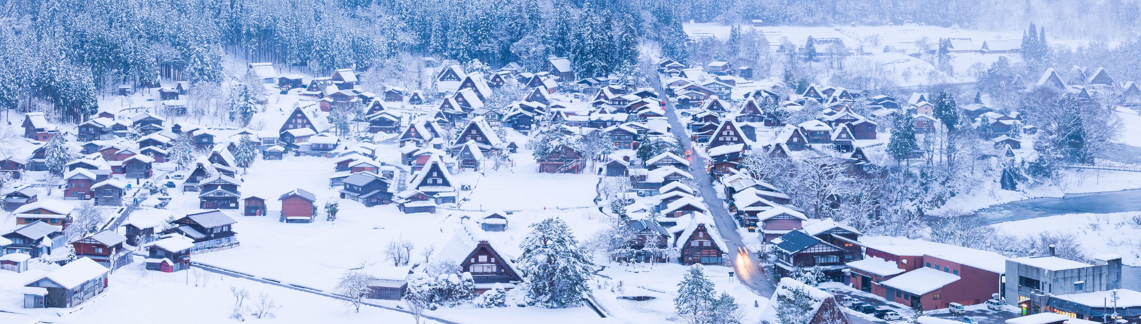 World Heritage Site Shirakawago village with snow in winter