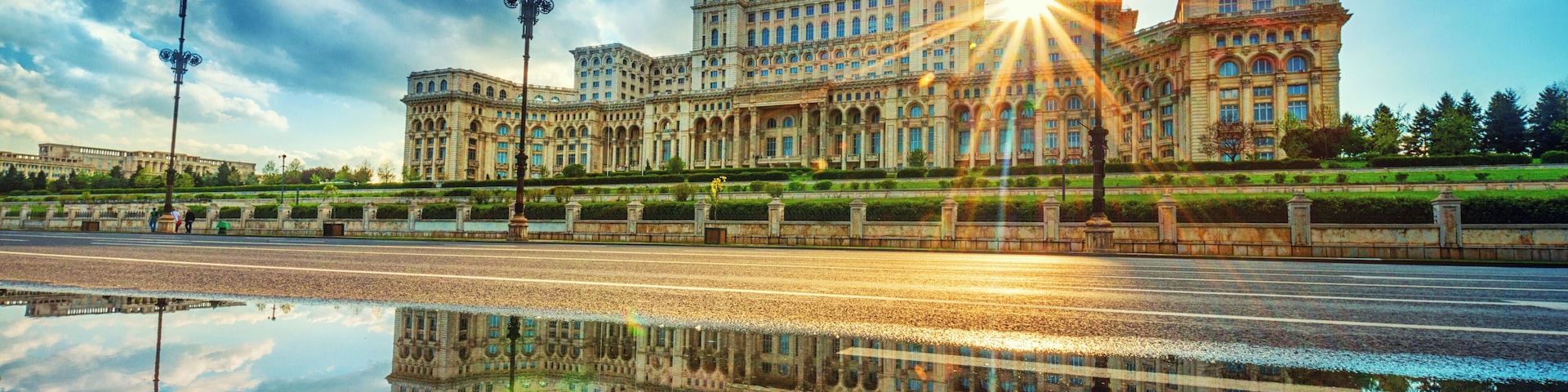 Parliament Palace in Bucharest at sunset, the Largest building in Europe.