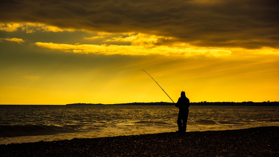 Shore angling at sunset