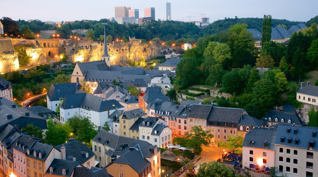 Luxembourg featuring a city, night scenes and heritage architecture