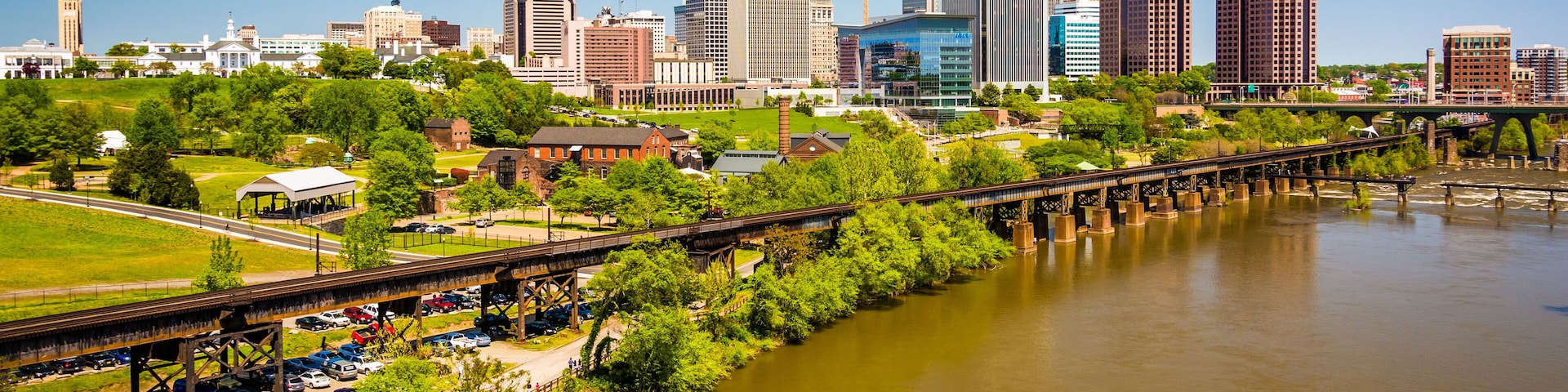 The skyline and James River in Richmond, Virginia.