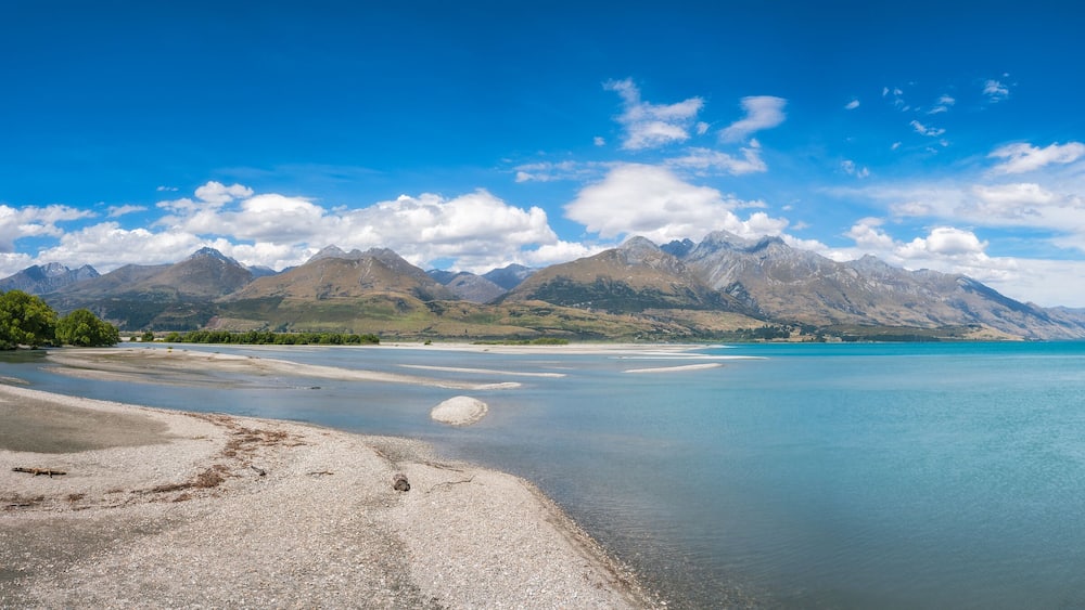 Alpine scenery panorama at Kinloch camping resort, New Zealand