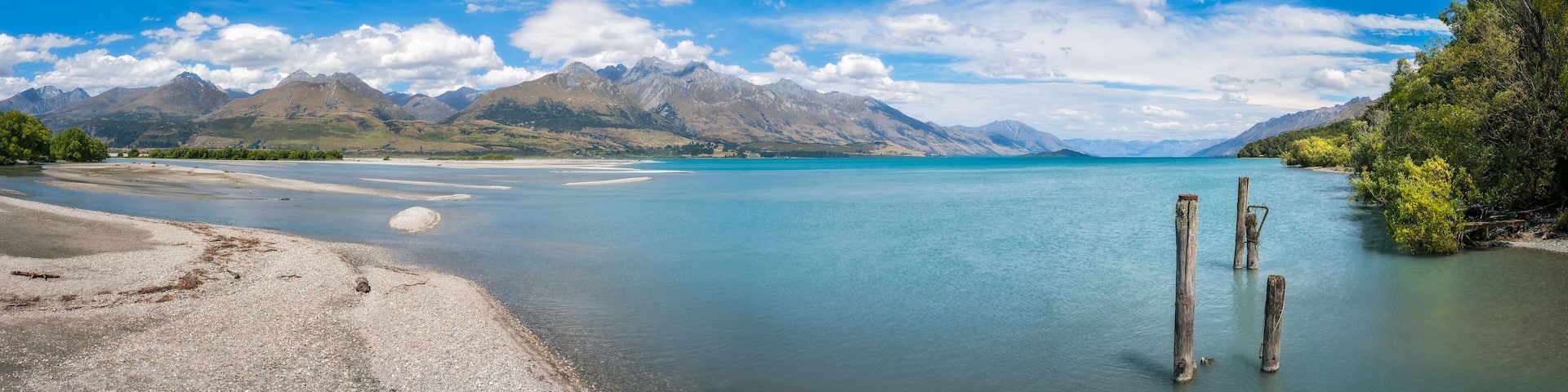Alpine scenery panorama at Kinloch camping resort, New Zealand