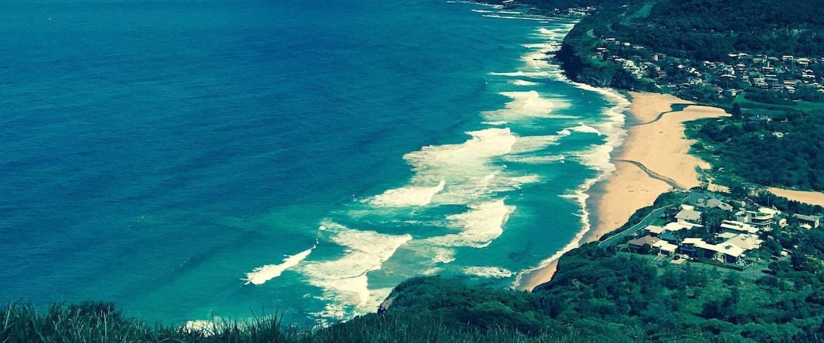 The view looking back from Bald Hill south towards Wollongong. The Grand Pacific Drive is a bit windy, a bit slow, but much more enjoyable than the A1. The bonus is that this route takes you through the beautiful landscape of Royal National Park, one of the oldest national parks in the world.