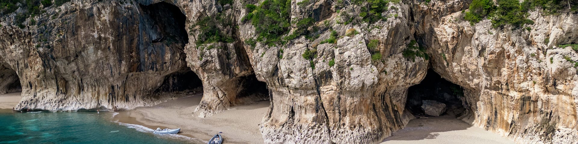 Aerial view of Cala Luna beach in the Gulf of Orosei, Sardinia, Italy.