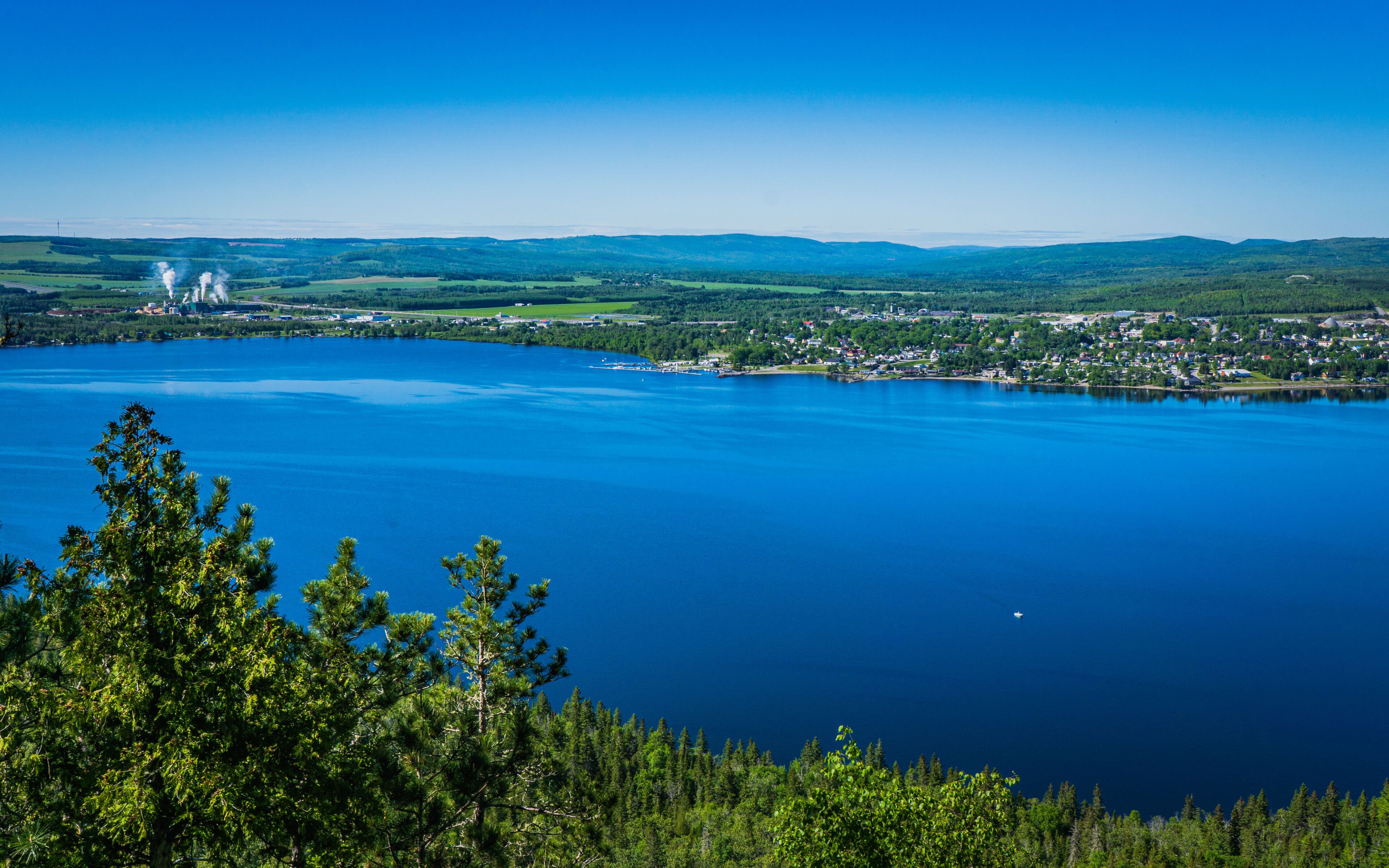View on the blue waters of Lake Temiscouata from the Montagne du Fourneau, a small mountain located in the Temiscouata National Park in Bas Saint Laurent region of Quebec (Canada)