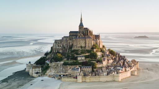 Le Mont Saint-Michel tidal island in beautiful twilight at dusk, Normandy, France