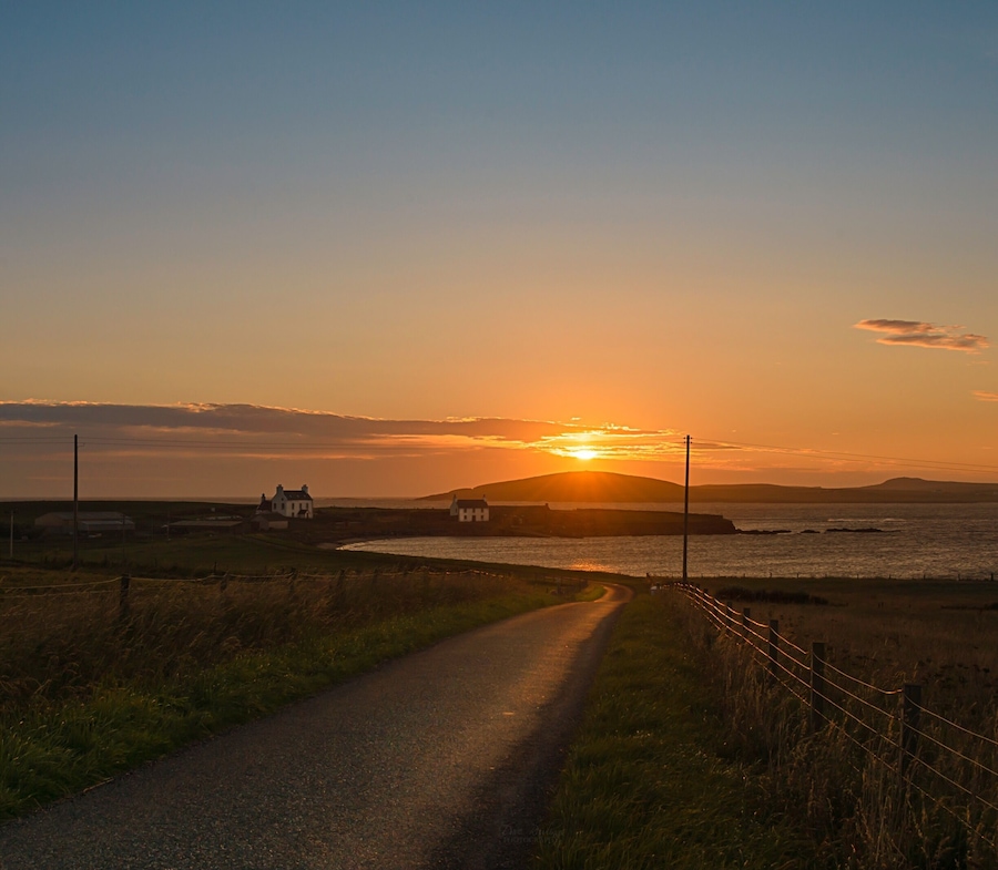 A glorious sunset on an evening drive around Shetland