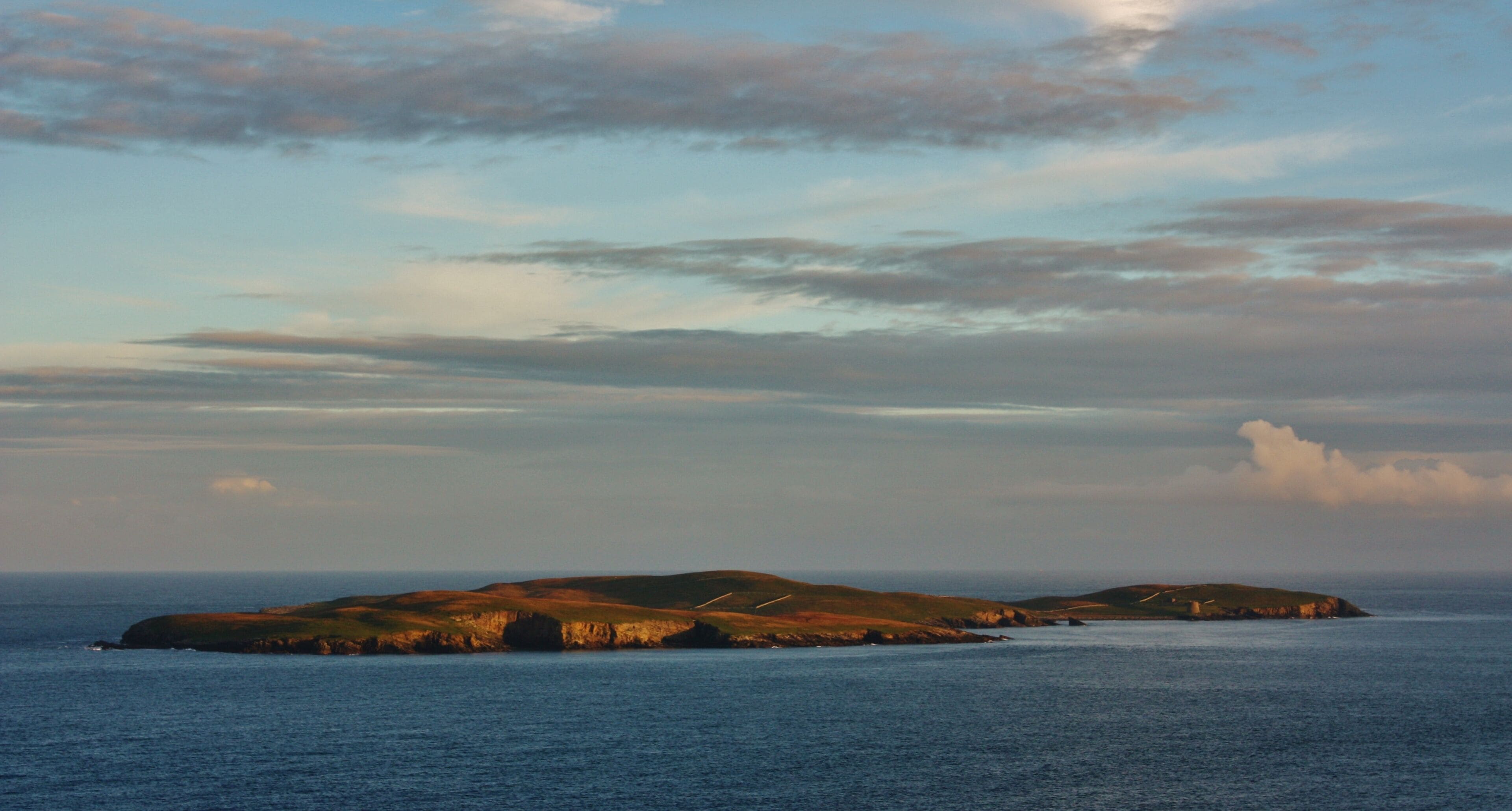 Evening shadows on the uninhabited island of Mousa off the east coast of Shetland.