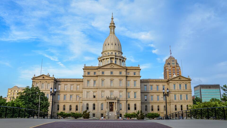 Downtown Lansing MI State Capitol Building - City Skyline