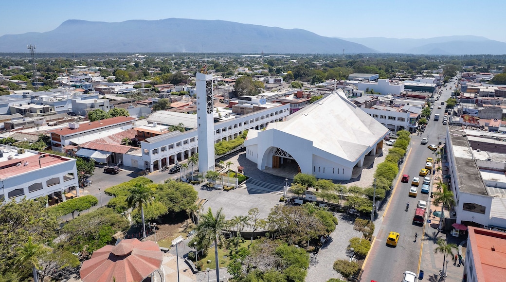 Cathedral of Our Lady of Candelaria in downtown Tecomán, Colima, Mexico, taken on May 2, 2025. A local religious and architectural landmark. tecoman