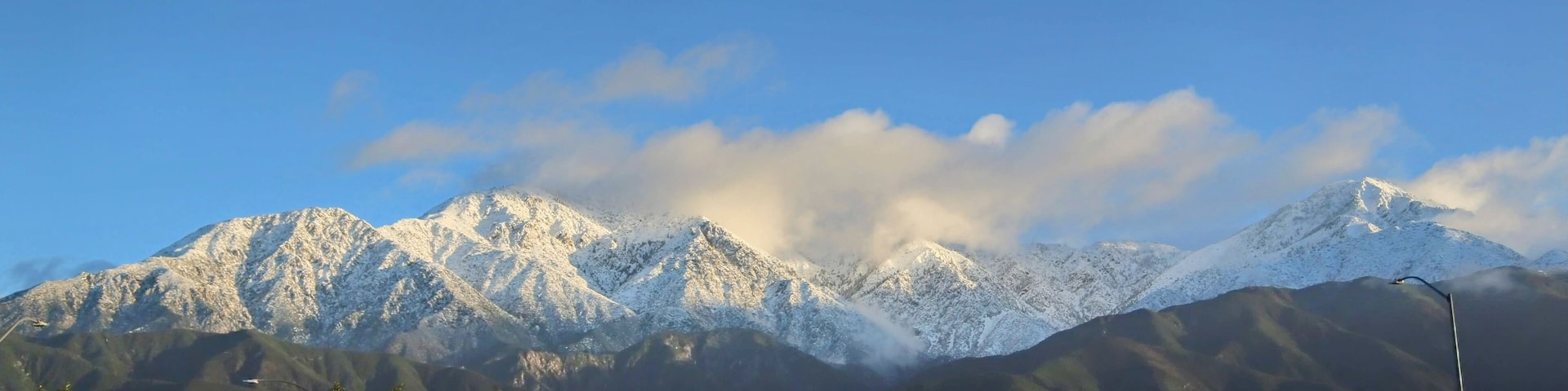 Mt Baldy snowcapped mountain in Southern California after record setting rain.