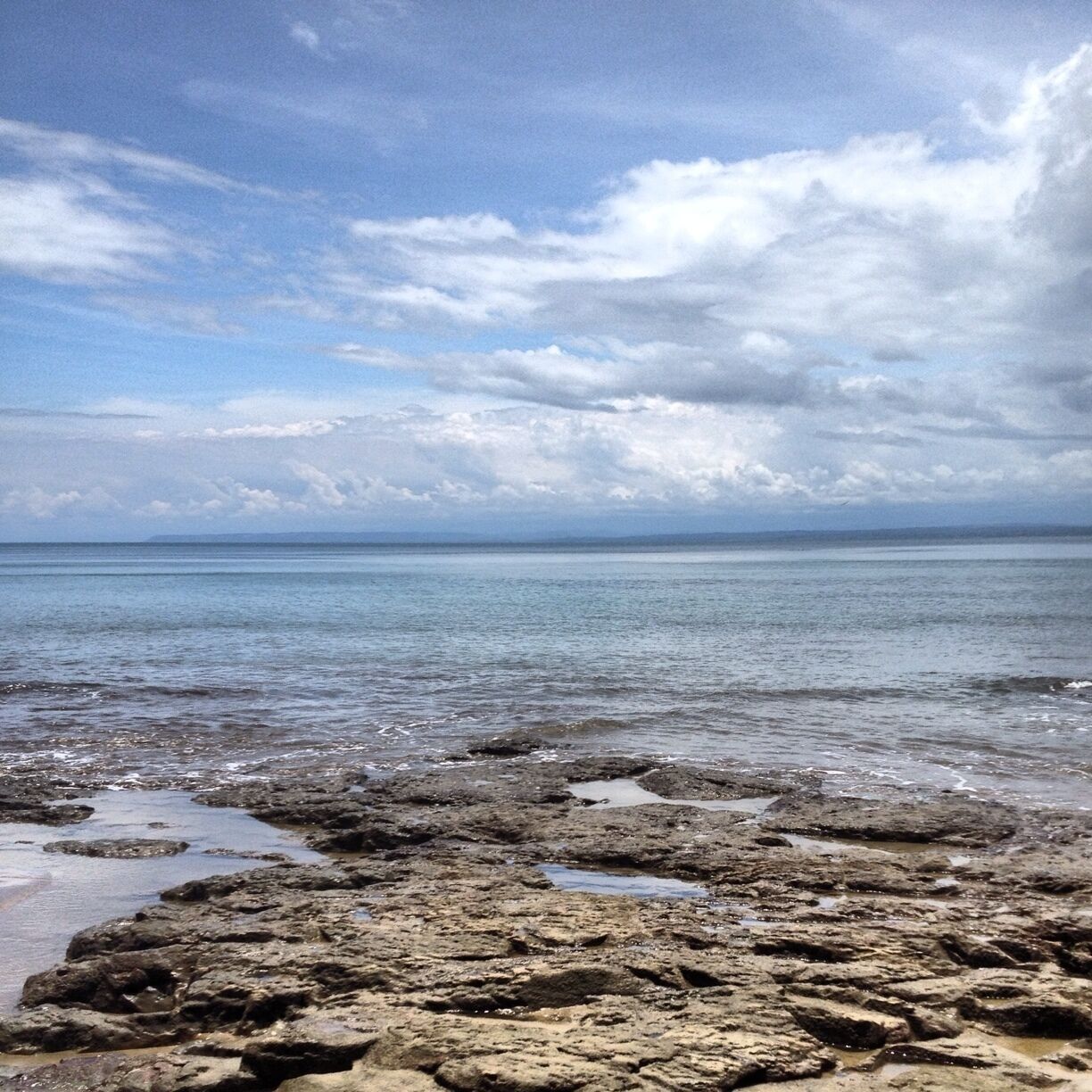 Super flat sea - transparent and loaded with curious fossilized rocks - tons of macaws fly over this tropical paradise