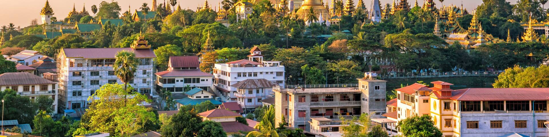 Yangon skyline with Shwedagon Pagoda in Myanmar; Shutterstock ID 618913439; purchase_order: -; Order: -; client: -; job: -