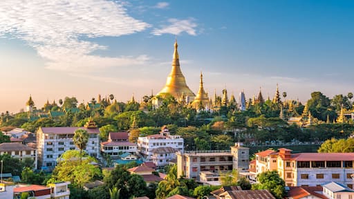 Yangon skyline with Shwedagon Pagoda in Myanmar; Shutterstock ID 618913439; purchase_order: -; Order: -; client: -; job: -