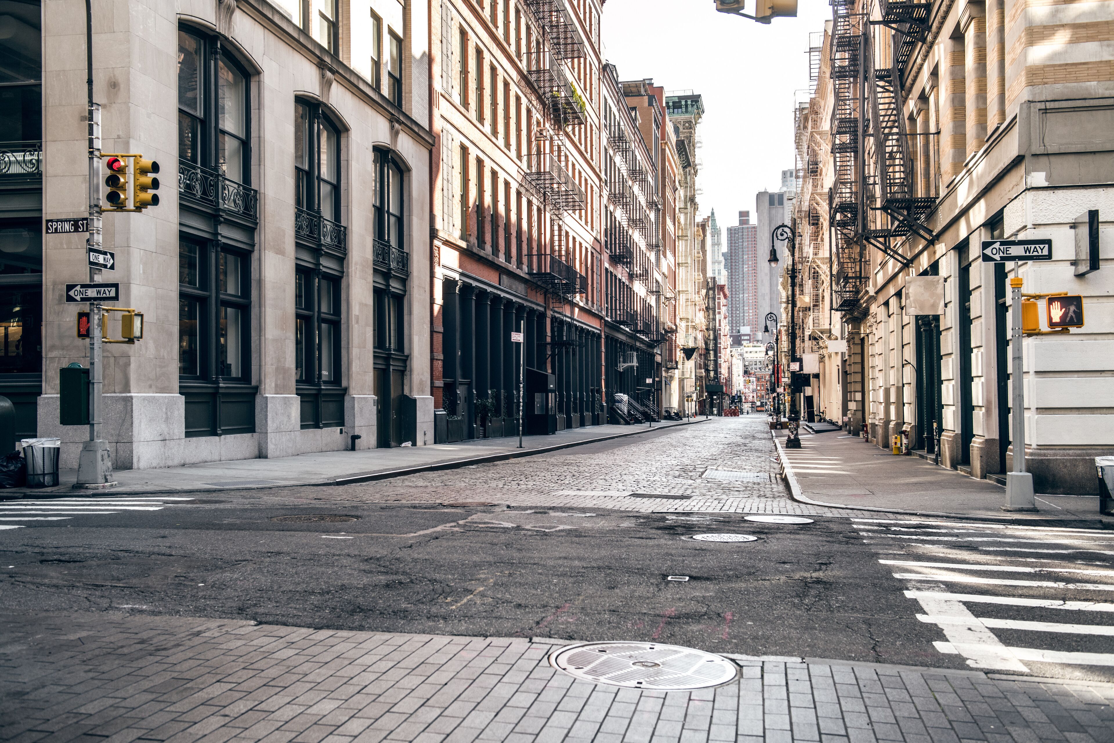 Empty street at sunset time in SoHo district in Manhattan, New York