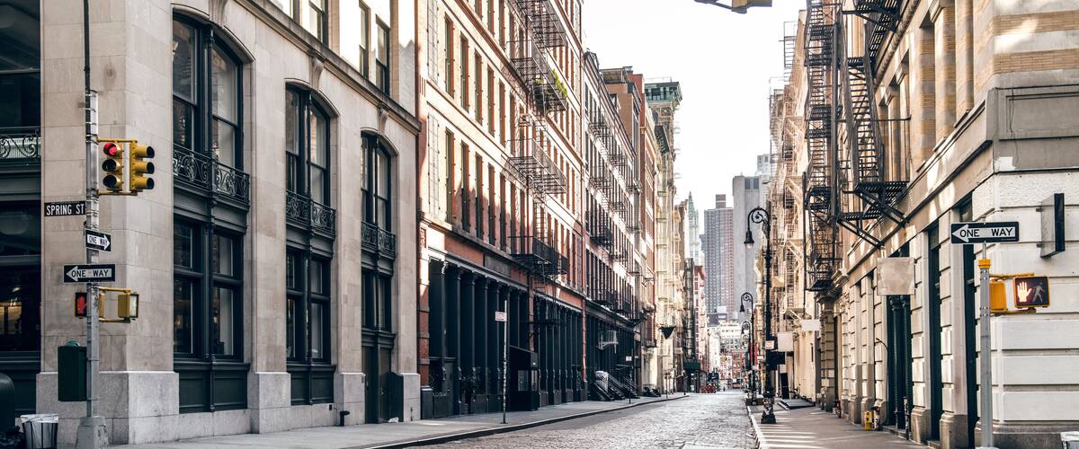 Empty street at sunset time in SoHo district in Manhattan, New York