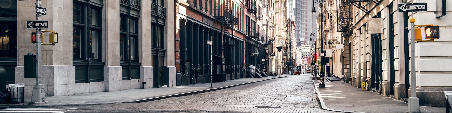 Empty street at sunset time in SoHo district in Manhattan, New York
