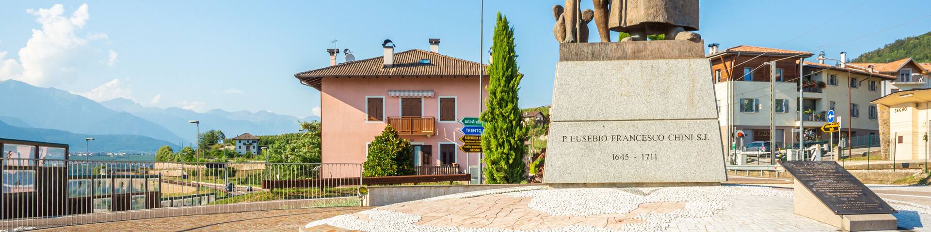 bronze statue of Eusebio Chini (Phater Kino) - 1645-1711. Segno,Predaia, Val di Non, Trento province,Trentino Alto Adige - Italy