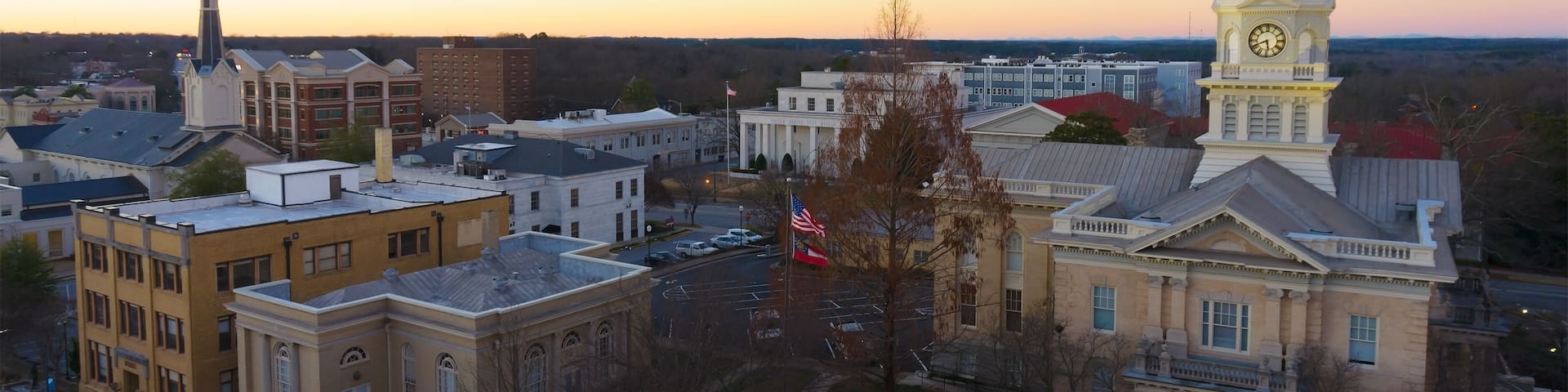 View on Athens, GA city hall and downtown