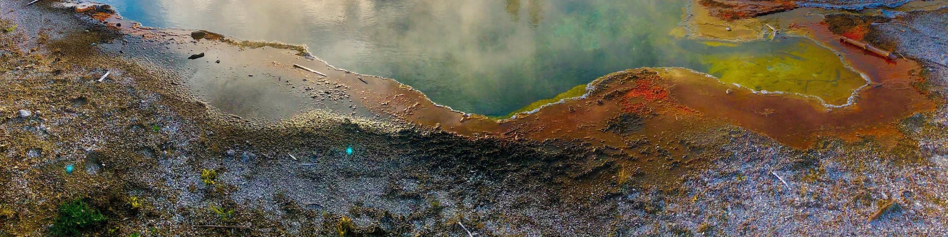 Sunset upon hot springs at West Thumb Geyser Basin!