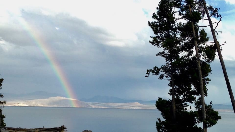 Spotted a rainbow coming out of the Lake Yellowstone ranger station. Beautiful views even from the parking lot!