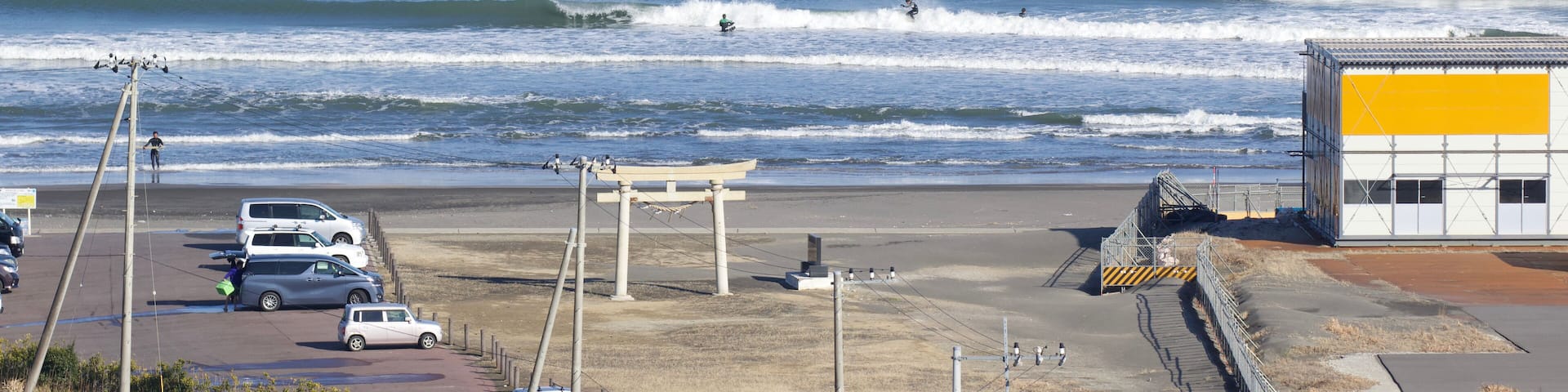 Tokyo 2020 Games Surfing Venue, at Tsurigasaki Beach in Ichinomiya town on Chiba Prefecture's Pacific coastline. The venue is currently incomplete due to the Covid Pandemic. Under Construction