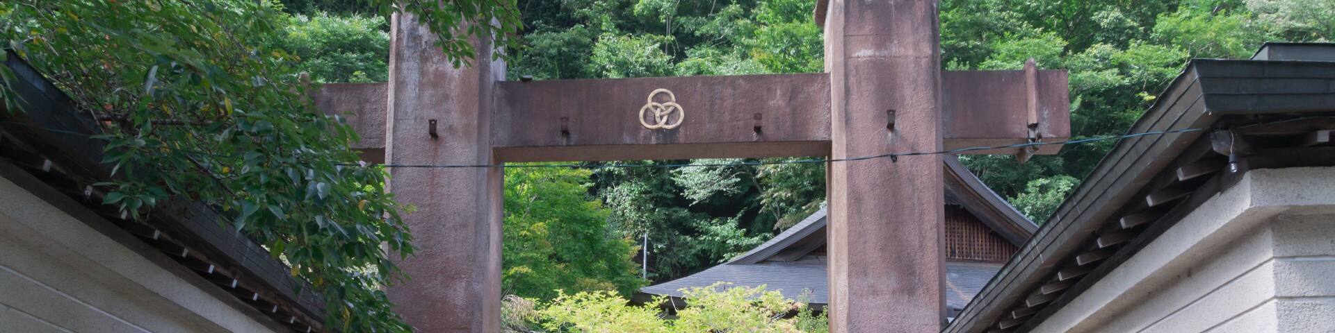 Entrance to traditional japanese temple with torii gate in ryu-senji,nara.