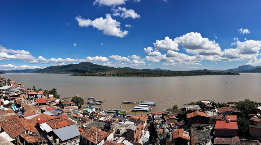 Panoramic view of the Island of Janitzio on Lake Patzcuaro, Michoacan, Mexico